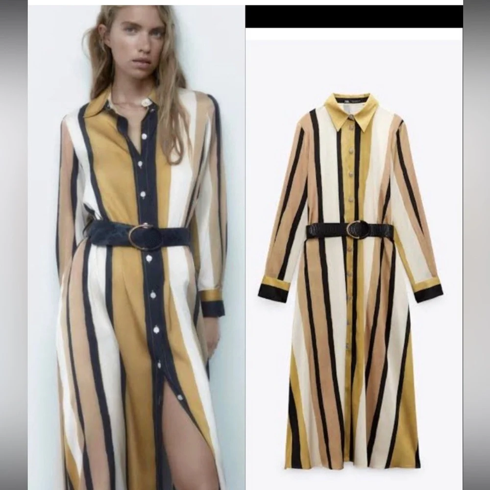Zara NWOT Satin Striped Shirt dress - Picture 3 of 7
